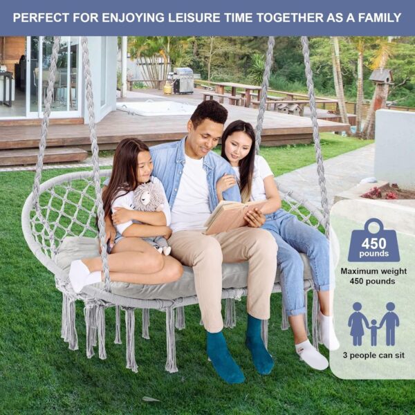 b1d2f539377b4799af8ef0dedfc8dd14 Hammock Chair Macrame Hanging Swing with Cushion,Hanging Cotton Ropes, Metal Frame, 450 lbs Capacity Indoor Outdoor, Patio, Balcony, Living,Deck, Yard, Garden(Double Swing) Beige