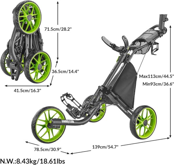 b2026ae5ea6f401bbb8d5cc4f2647474 3Wheel Golf Push Cart - Golf Trolley Foldable Collapsible Lightweight Pushcart with Foot Brake - Easy to Open & Close
