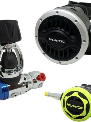 Palantic AS103 Yoke Regulator & Octopus Combo for Scuba Diving | High-Performance Over-Balanced Regulator, Silicone Mouthpiece, 27′′ Hose, Large Purge Button, 36′′ Yellow Octopus Hose