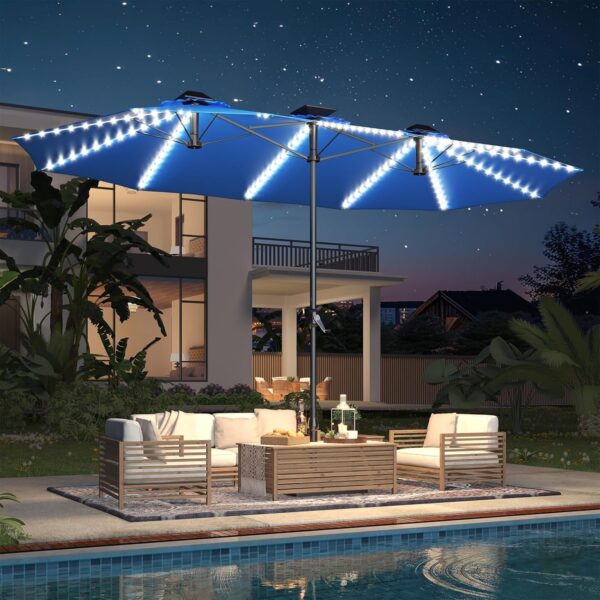 b23bd63e6f1b4233a0702c2fb95f8f51 15ft Patio Umbrella with Solar Lights, Large Double Umbrella Outdoor, Rectangle 180”x106” Umbrellas with 156 PCS LED Lights and Crank Handle for Backyard Deck Pool Shade in Black(1.9′′ Pole)