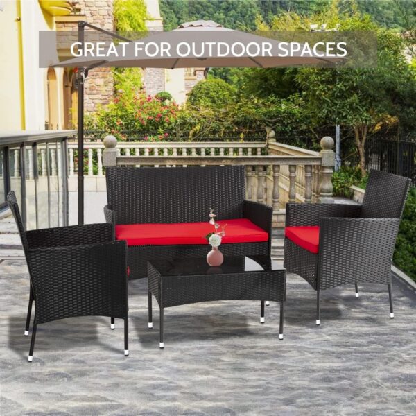 Patio Furniture Set 4 Pieces Outdoor Rattan Chair Wicker Sofa Garden Conversation Bistro Sets for Yard (Brown)