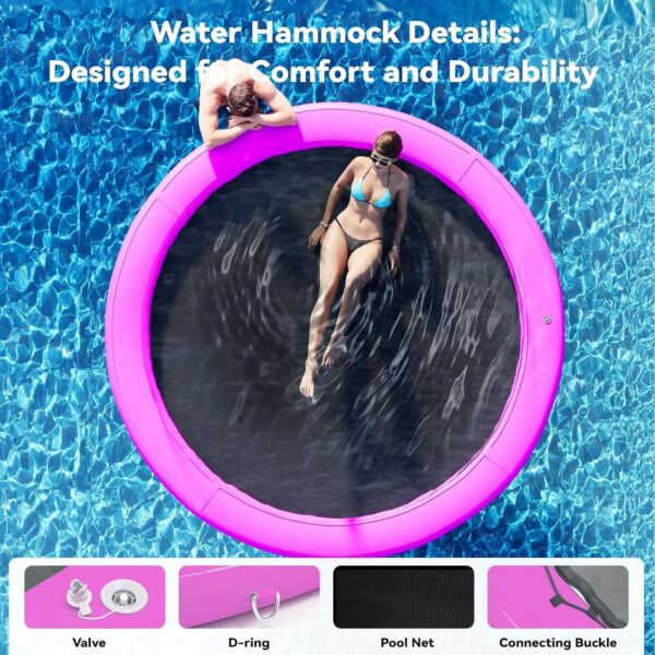 b2ef43dcd3954a15b2cb60314883d83a Round Inflatable Floating Dock, Sunchill Float Ring, Hammock Tanning Pool with 4in Woven Fabric, Manual Pump for 1-2 Min Quick Inflate/Deflate, Fits 2-8, Ideal for Lakes, Pools, Oceans