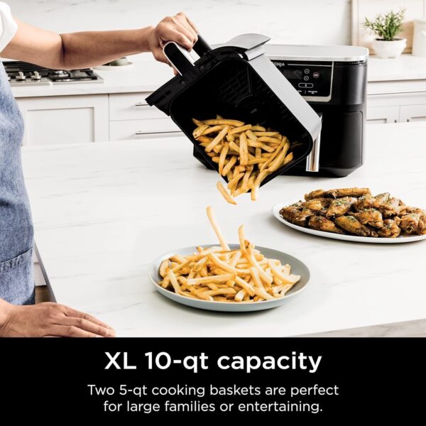 b33addb2de1441a29eaec3a43b362bb3 DZ401 Foodi 10 Quart 6-in-1 DualZone XL 2-Basket Air Fryer with 2 Independent Frying Baskets, Match Cook & Smart Finish to Roast, Broil, Dehydrate for Quick, Easy Family-Sized Meals, Grey