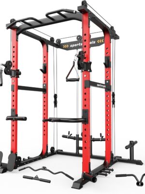Sportsroyals Power Cage,1600lbs Multi-Function Power Rack with Adjustable Cable Crossover System and More Training Attachment, Weight Cage for Home Gym