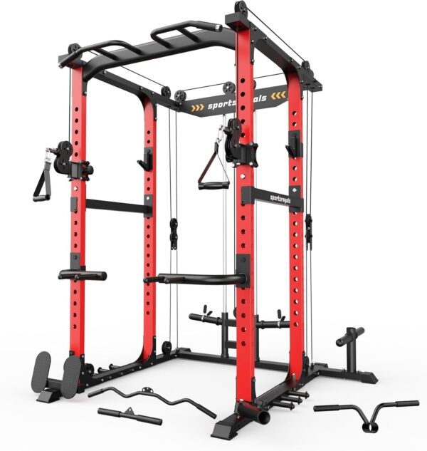 b34082727bfa4f7fbd63727363d048ac Sportsroyals Power Cage,1600lbs Multi-Function Power Rack with Adjustable Cable Crossover System and More Training Attachment, Weight Cage for Home Gym