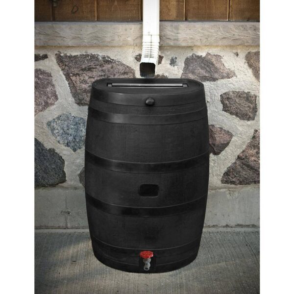 b348038c84aa494fa00db9497c52ef4c RTS Home Accents 50 Gal. Rain Barrel Black Colour with Plastic Spigot