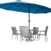 15ft Patio Umbrella with Solar Lights, Large Double Umbrella Outdoor, Rectangle 180”x106” Umbrellas with 156 PCS LED Lights and Crank Handle for Backyard Deck Pool Shade in Black(1.9′′ Pole)