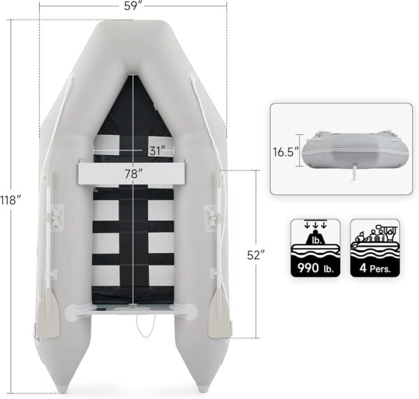 CO-Z 10ft Inflatable Dinghy Boat, 4 Person 990lb Transom Sport Tender Boat with Pump Aluminum Oars Floor, Heavy Duty Inflatable Raft Kayak for Adults