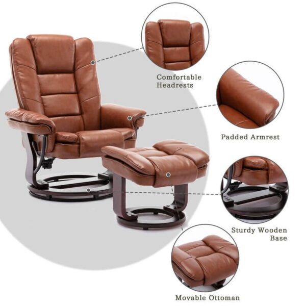 Multi-Position Recliner and Curved Ottoman with Swivel Base