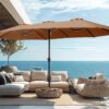 15ft Patio Umbrella Double-Sided Outdoor Market Extra Large Umbrella with Crank, Umbrella Base Included (Dark Red)