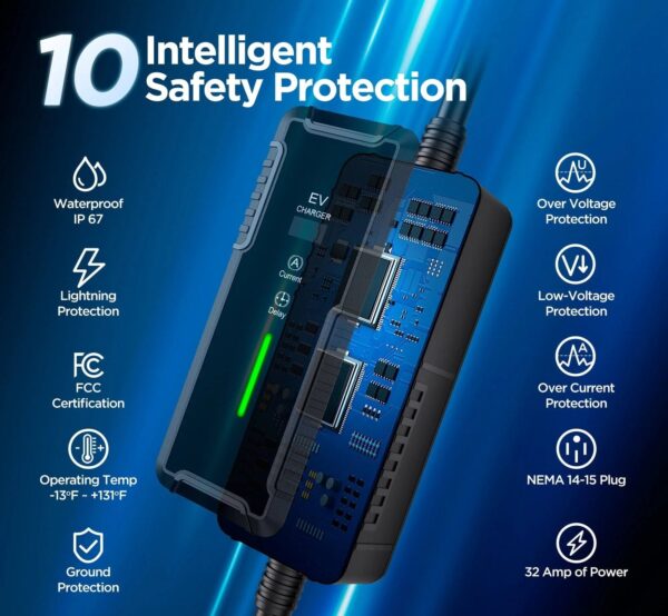 b571aab717ba4d0aa93b60b0f526654c Level 2 & Level 1 EV Charger, 16Amp 110-240V Portable J1772 Electric Car Charger with Adjustable Amp Delayed Timer 25ft Long Cord