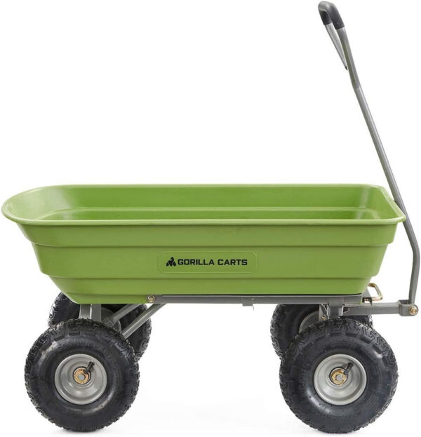 b6175304079d4dc0acbd80e0757d452a Heavy Duty Poly Utility Dump Wagon Garden Cart w/Pneumatic Tires, 6 Cu Ft – 1200 lb Capacity Outdoor Wheelbarrow for Yard, Landscaping & Gardening, Lawn Tractor or ATV Towable-Gorilla Carts