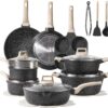 22pcs Pots and Pans Set Nonstick, Cookware Set White Granite Induction Kitchen Cooking Set w/Frying Pans & Saucepans& Grill Pan(PFOS, PFOA Free)