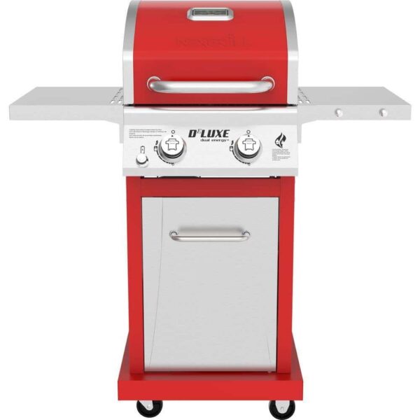 2-Burner Propane Gas Grill, Red – Stainless Steel, 28,000 BTUs, Compact Design