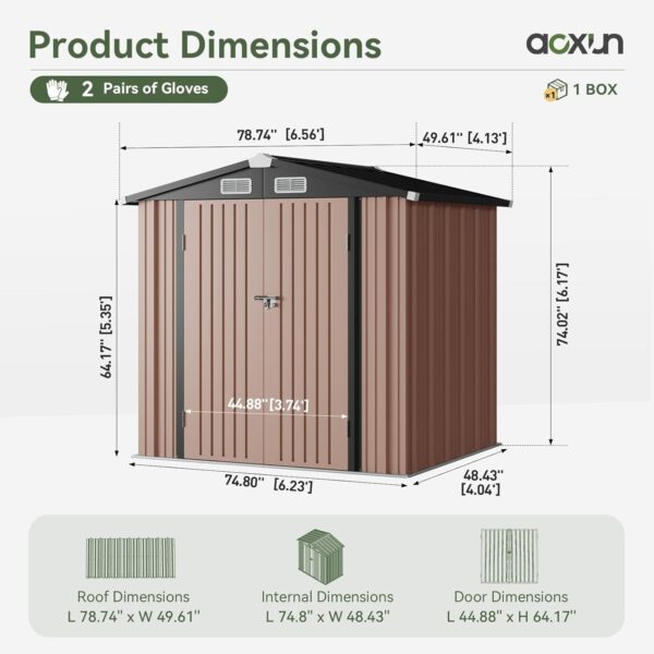 b69c13da51fc4fe19cd51975e228aa11 Aoxun 6.2×4 FT Shed Outdoor Storage Shed Metal Garden Shed with Lockable Doors & Slooping Roof Tool Shed Bike Shed for Backyard, Patio, Poolside (Brown)
