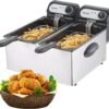 3000W Commercial Electric Deep Fryer With Baskets & Lids,2x3L Stainless Steel Double Deep Fryer,Small Deep Fryer With Basket,Temperature Control,Overheat Protection