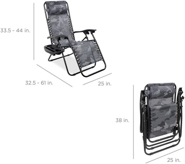 b6f8dc067d49408b8fa8e75739ff259a set of 2 adjustable steel mesh zero gravity lounge chair recliners w pillows and cup holder trays