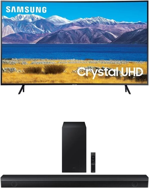 SAMSUNG 55-inch Class Curved UHD TU-8300 Series – 4K UHD HDR Smart TV With Alexa Built-in (UN55TU8300FXZA, 2020 Model) + SAMSUNG HW-Q60B 3.1 ch Soundbar w/Dolby Audio/DTX Virtual:X, 2022