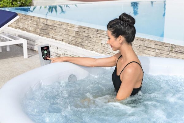Bestway SaluSpa Miami EnergySense AirJet Inflatable Hot Tub Spa (71′′ x 26′′) | Portable Hot Tub with 2 Covers (1 Energy-Efficient Thermal Cover and 1 Standard Cover) | Fits Up to 2-4 Persons | Black