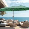 15ft Patio Umbrella Double-Sided Outdoor Market Extra Large Umbrella with Crank, Umbrella Base Included (Dark Red)