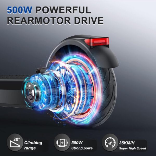 Electric Scooter – 8.5′′ Solid Tires, 350W Motor, Up to 19 MPH and 21-23 Miles Long-Range Portable Foldable Commuting Scooter for Adults with Double Braking System and App