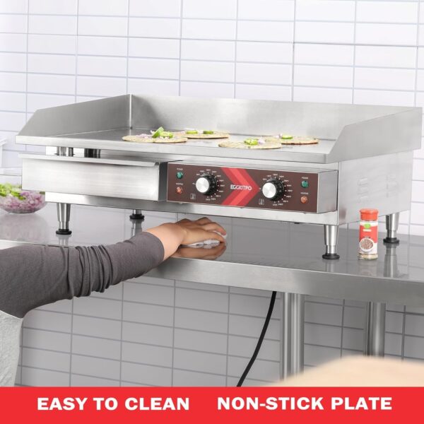 b7c66a0801c744b6ab90e31ba3d040be 14 Inch Electric Griddle, Non-Stick Flat Top Grill Commercial Electric Countertop Griddles Stainless Steel Adjustable Temperature Control 90°F-575°F for Home or Restaurant Use
