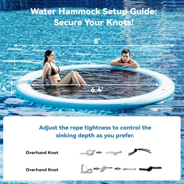 b8011cb7eb934308af503b8a62d406a8 Round Inflatable Floating Dock, Sunchill Float Ring, Hammock Tanning Pool with 4in Woven Fabric, Manual Pump for 1-2 Min Quick Inflate/Deflate, Fits 2-8, Ideal for Lakes, Pools, Oceans