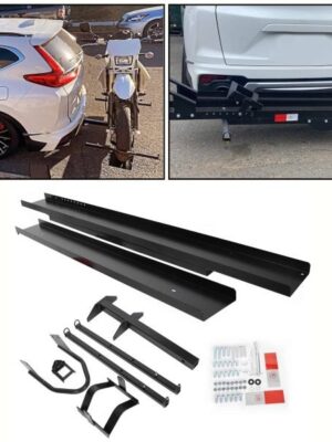 Kojem 79 Motorcycle Carrier Dirt Bike Rack 600 lbs Capacity Black Heavy Duty Steel 2 Hitch Mount Hauler w/ Loading Ramp