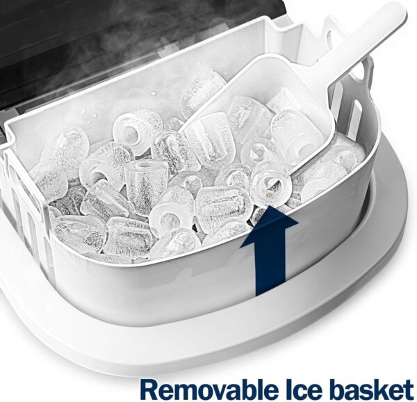 Nugget Ice Maker Countertop with Handle, Ready in 6 Mins, 34lbs Per Day, Removable Top Cover, Auto-Cleaning, Portable Sonic Ice Maker with Basket and Scoop, for Home/Party/RV/Camping (Black)
