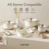 22pcs Pots and Pans Set Nonstick, Cookware Set White Granite Induction Kitchen Cooking Set w/Frying Pans & Saucepans& Grill Pan(PFOS, PFOA Free)
