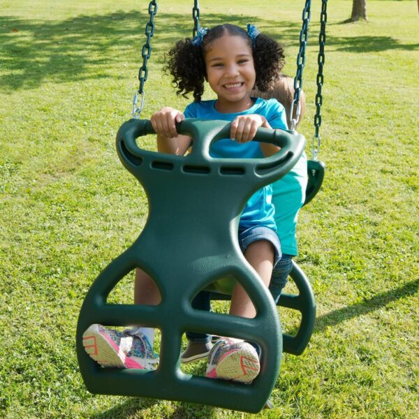 Gorilla Playsets 04-0037-G Dual Ride Glider Back-to-Back Tandem Swing, Green, Green Plastic Coated Chains, Multi-Child Swing
