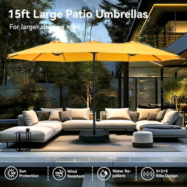 b9df150f6cb34cf3b491202d61088970 15ft Patio Umbrella Double-Sided Outdoor Market Extra Large Umbrella with Crank, Umbrella Base Included (Dark Red)