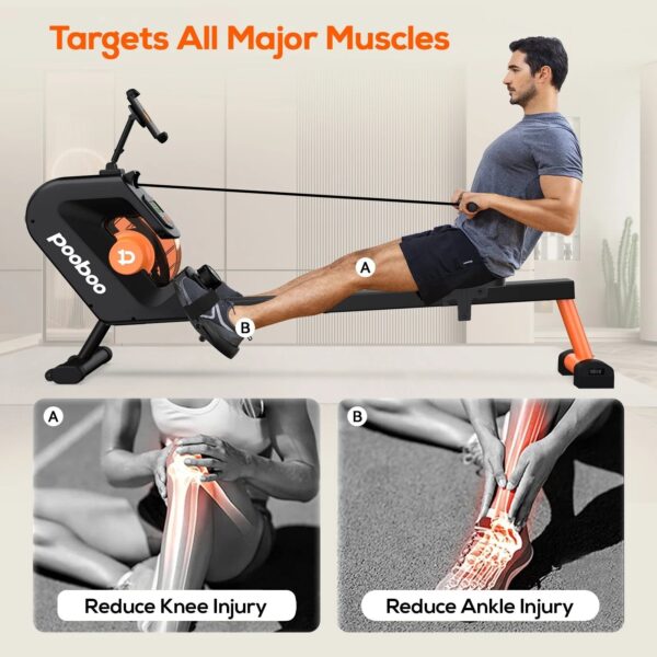 Magnetic Rowing Machine, 8-Level Resistance, Foldable, Ergonomic Design, Supports 350 lbs, Home Exercise Equipment