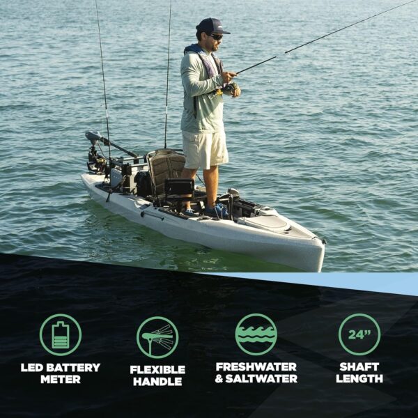 Kayak Series 55lb Thrust Saltwater Transom Mounted Electric Trolling Motor plus Newport 12V50Ah Deep Cycle Heavy-Duty Marine Battery, Sealed AGM Kit, Everything Needed to Operation Motor
