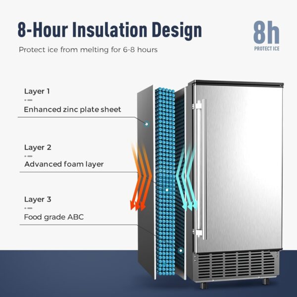 Commercial Under Counter Ice Maker Machine, 80Lbs/Day with 24lbs Ice Storage, Built-in Drain Pump/Automatic Cleaning/Timing Setting/Smart LCD Panel, Ideal for Both Home and Commercial Use