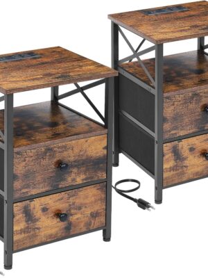 AMHANCIBLE Night Stand Set 2, Nightstand with Charging Station