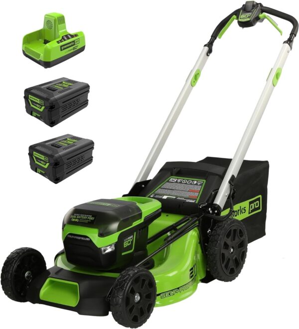 ba7a157b291b4b14a5b5c1926ba13601 60V 21” Cordless (Self-Propelled) Lawn Mower , 2 x 4.0Ah Batteries and Dual Port Rapid Charger