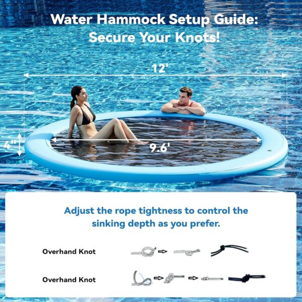 ba7b0729a393492db528cc8611d777d8 Round Inflatable Floating Dock, Sunchill Float Ring, Hammock Tanning Pool with 4in Woven Fabric, Manual Pump for 1-2 Min Quick Inflate/Deflate, Fits 2-8, Ideal for Lakes, Pools, Oceans