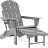 Folding Adirondack Rocking Chair,4-in-1 Multifunctional Patio Chair with Retractable Ottoman, Outdoor Chair Wood Texture, Lawn Chair for Porch, Backyard, Pool(Grey)