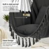 Y- Stop Hammock Chair Hanging Rope Swing, Max 500 Lbs, 2 Cushions Included, Large Macrame Hanging Chair with Pocket for Superior Comfort, with Hardware Kit (Beige)