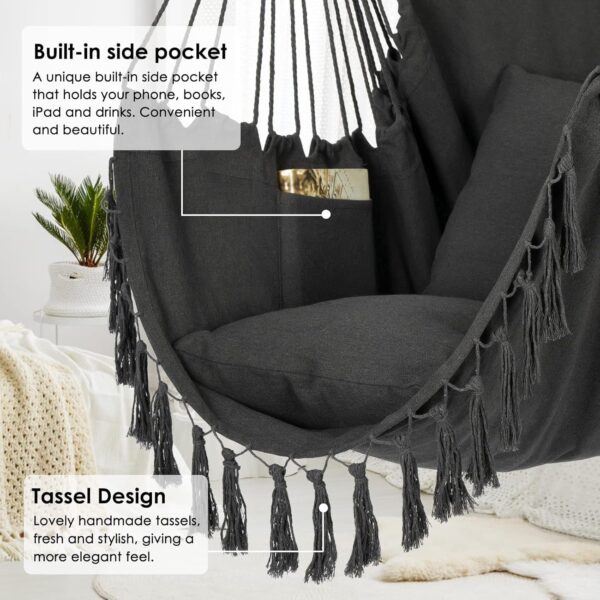 bad83449a8ff48db92aeb99b2516eb76 Y- Stop Hammock Chair Hanging Rope Swing, Max 500 Lbs, 2 Cushions Included, Large Macrame Hanging Chair with Pocket for Superior Comfort, with Hardware Kit (Beige)