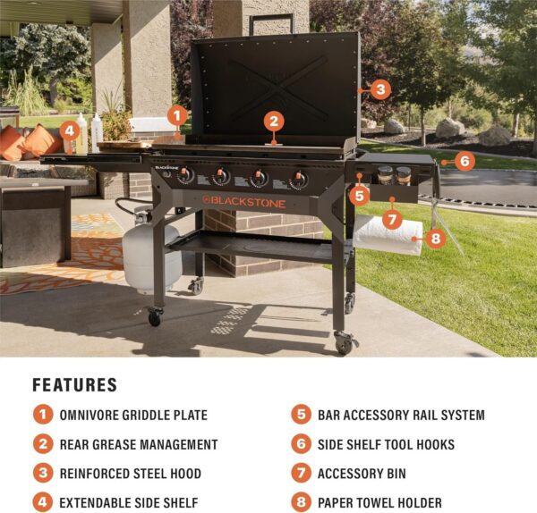 Blackstone 2310 Iron-Forged 36′′ Omnivore Griddle – Premium Powder-Coated Steel with Reinforced Hood, Black Finish