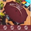 15 ft Large Patio Umbrella with Solar Lights Double-Sided Outdoor Rectangle Market Umbrellas with 36 LED Lights/Base Included/Easy Crank for Patio Garden Yard Pool Lawn, Brown