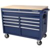 46 in. W x 24.5 in. D 9-Drawer Gloss Black Deep Tool Chest Mobile Workbench with Hardwood Top and Power Station
