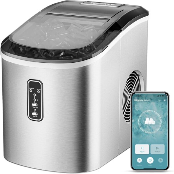 Nugget Ice Maker Countertop with Handle, Ready in 6 Mins, 34lbs Per Day, Removable Top Cover, Auto-Cleaning, Portable Sonic Ice Maker with Basket and Scoop, for Home/Party/RV/Camping (Black)