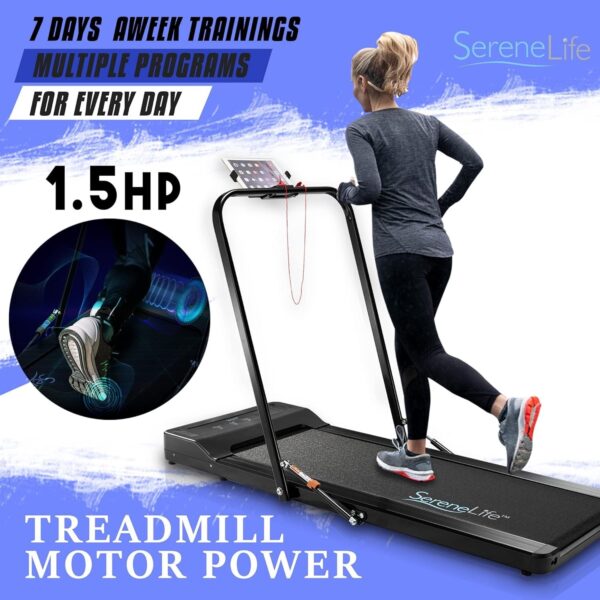 SereneLife Folding Treadmill – Foldable Home Fitness Equipment with LCD for Walking & Running – Cardio Exercise Machine – Preset and Adjustable Programs – Bluetooth Connectivity