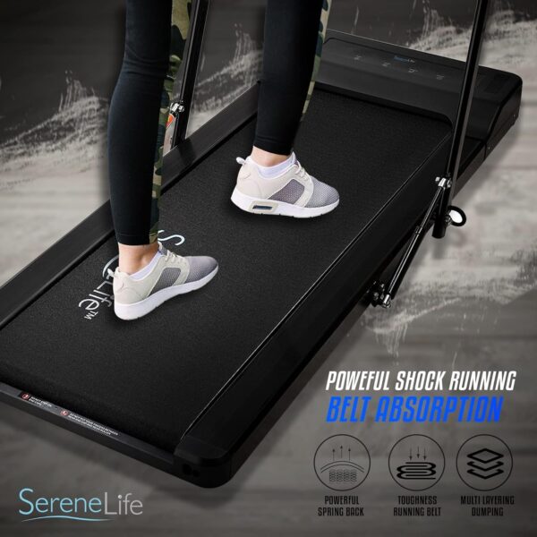 SereneLife Folding Treadmill – Foldable Home Fitness Equipment with LCD for Walking & Running – Cardio Exercise Machine – Preset and Adjustable Programs – Bluetooth Connectivity