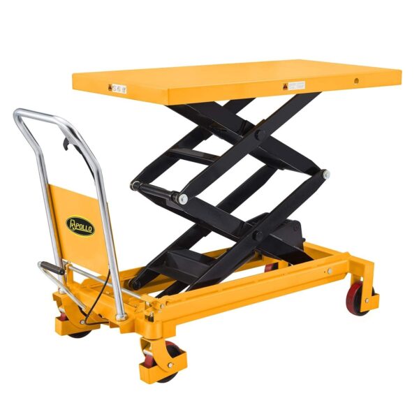 bc16de94bcfa4e7384b637b604592511 APOLLOLIFT Hydraulic Lift Table Cart – 770 lbs Capacity, 51′′ Max Height, Double Scissor Lift with Safety Guard & 4 Wheels