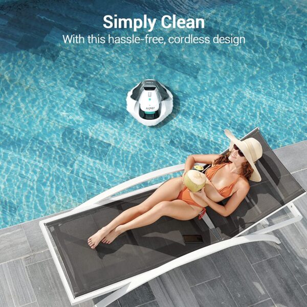 Cordless Robotic Pool Cleaner, Pool Vacuum Lasts 90 Mins, LED Indicator, Self-Parking, Ideal for Above/In-Ground Flat Pools up to 40 Feet – Gray