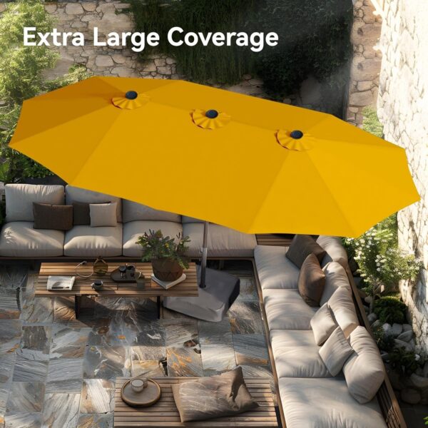 bc27ca934d1044b69332a2840b32b358 15ft Patio Umbrella Double-Sided Outdoor Market Extra Large Umbrella with Crank, Umbrella Base Included (Dark Red)